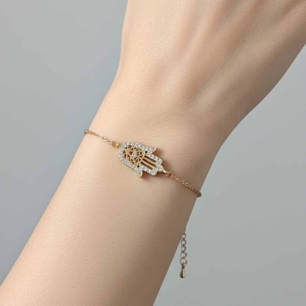 Hamsa Gold Tone Elegant Hand Bracelet